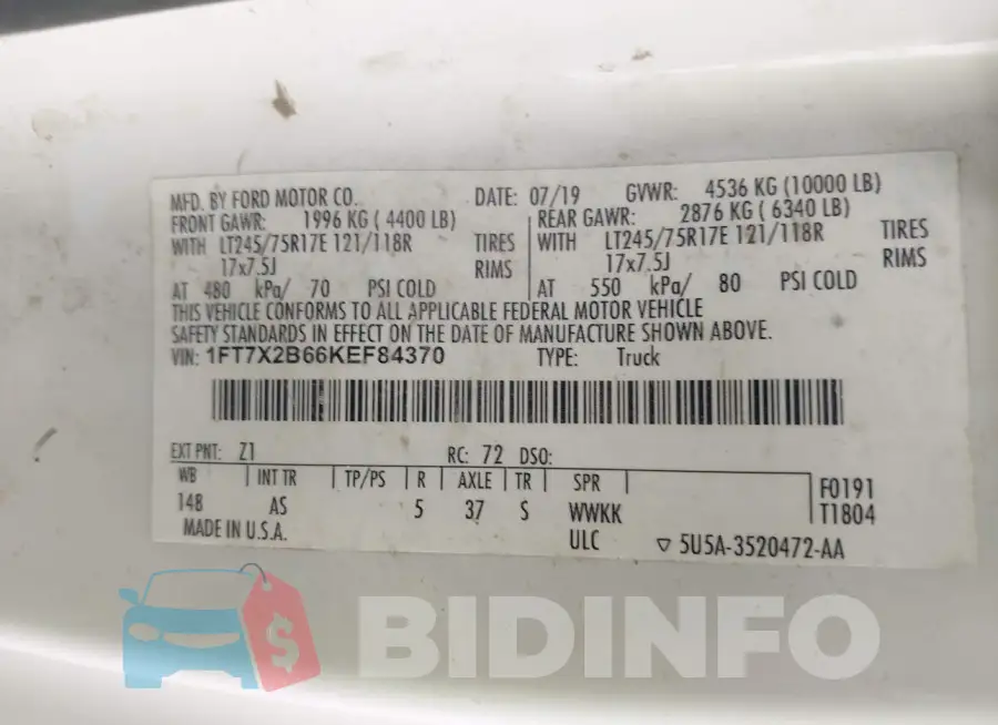 1FT7X2B66KEF84370 Photo# 9