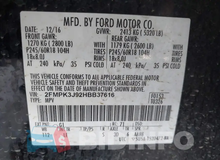 2FMPK3J92HBB37616 Photo# 9