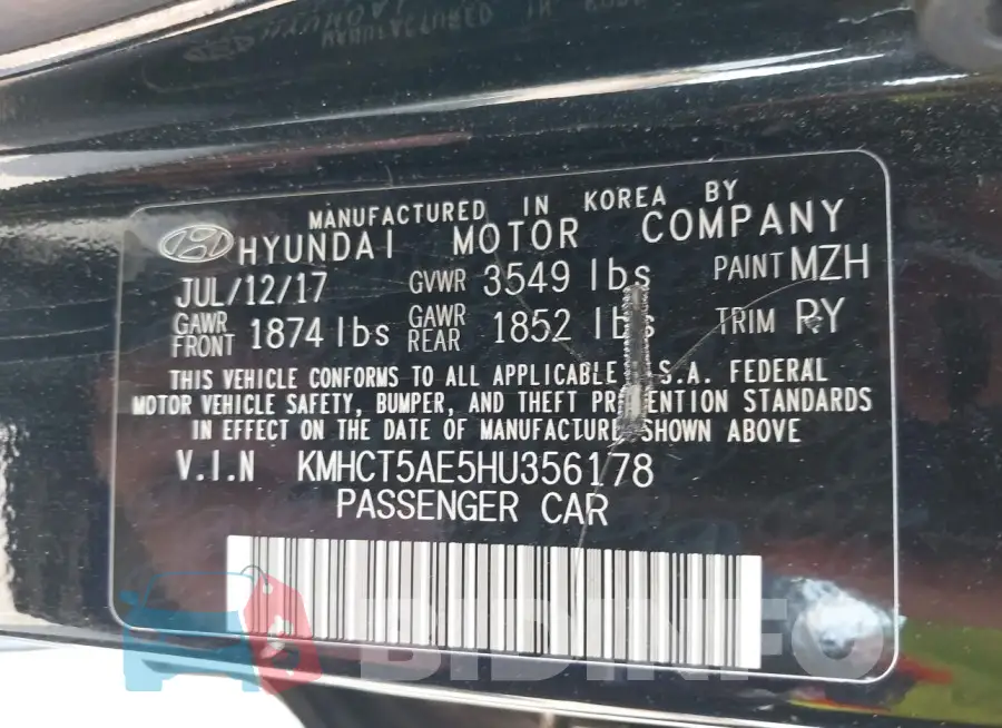 KMHCT5AE5HU356178 Photo# 9