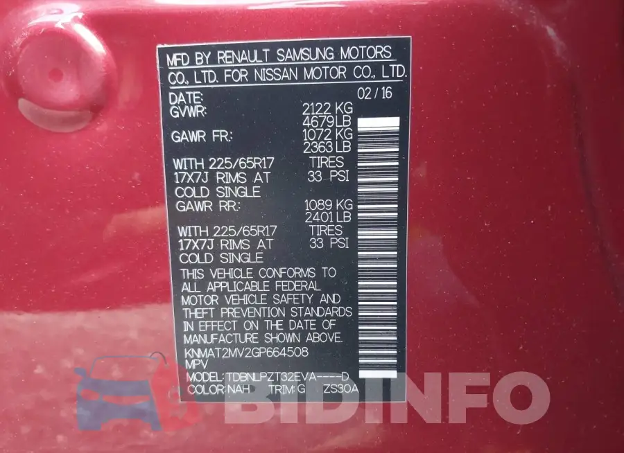 KNMAT2MV2GP664508 Photo# 9