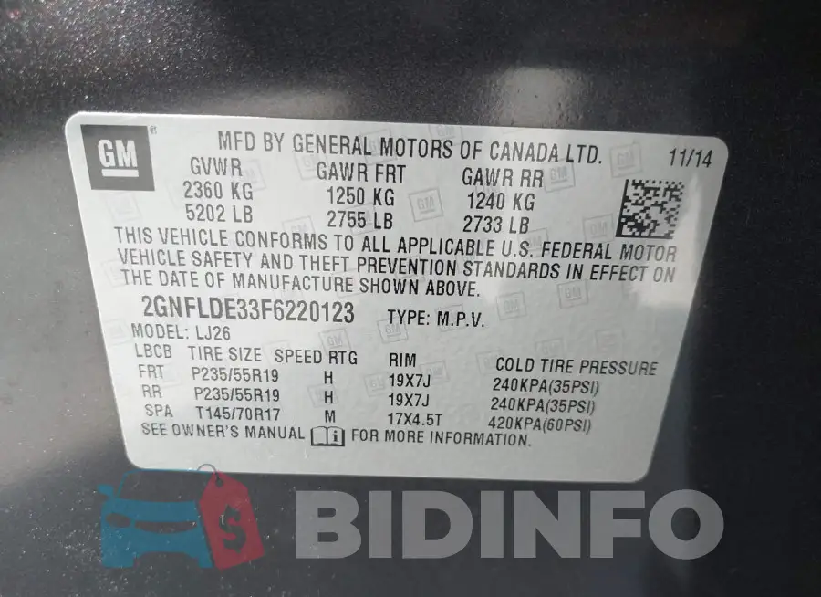 2GNFLDE33F6220123 Photo# 9