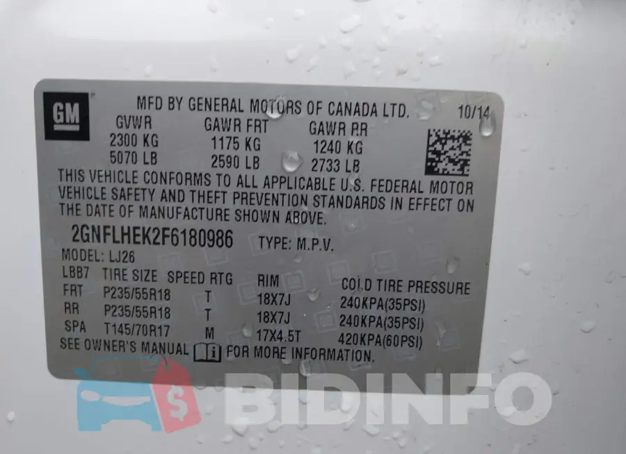 2GNFLHEK2F6180986 Photo# 9