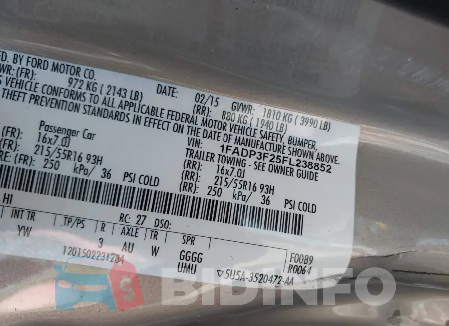 1FADP3F25FL238852 Photo# 9