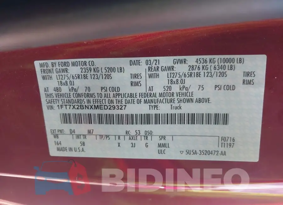 1FT7X2BNXMED29327 Photo# 9