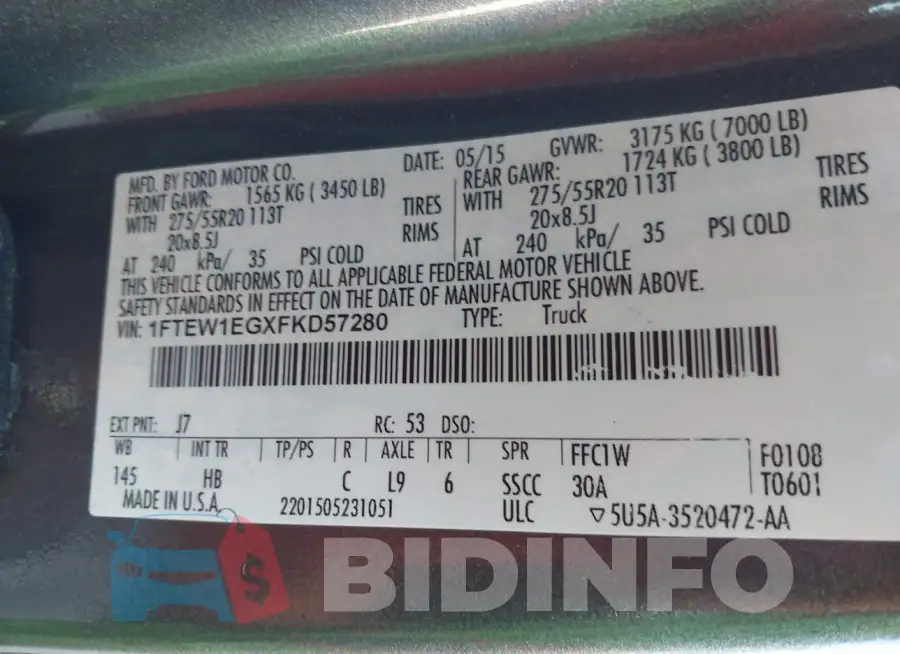 1FTEW1EGXFKD57280 Photo# 9