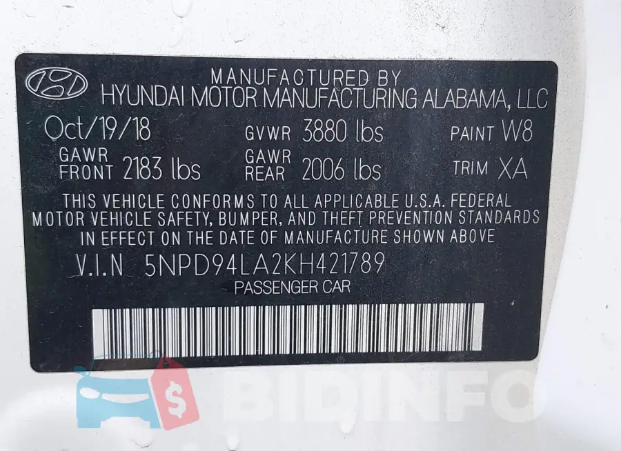 5NPD94LA2KH421789 Photo# 9
