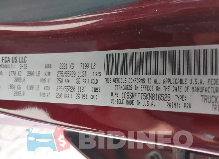 1C6SRFFT5KN816525 Photo# 9