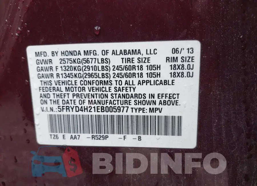 5FRYD4H21EB005977 Photo# 9