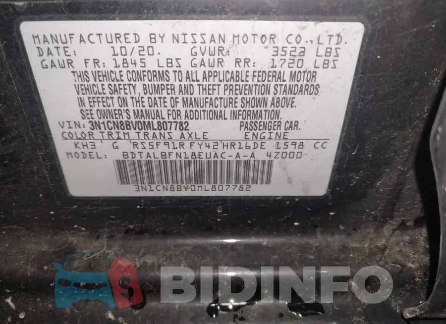 3N1CN8BV0ML807782 Photo# 9