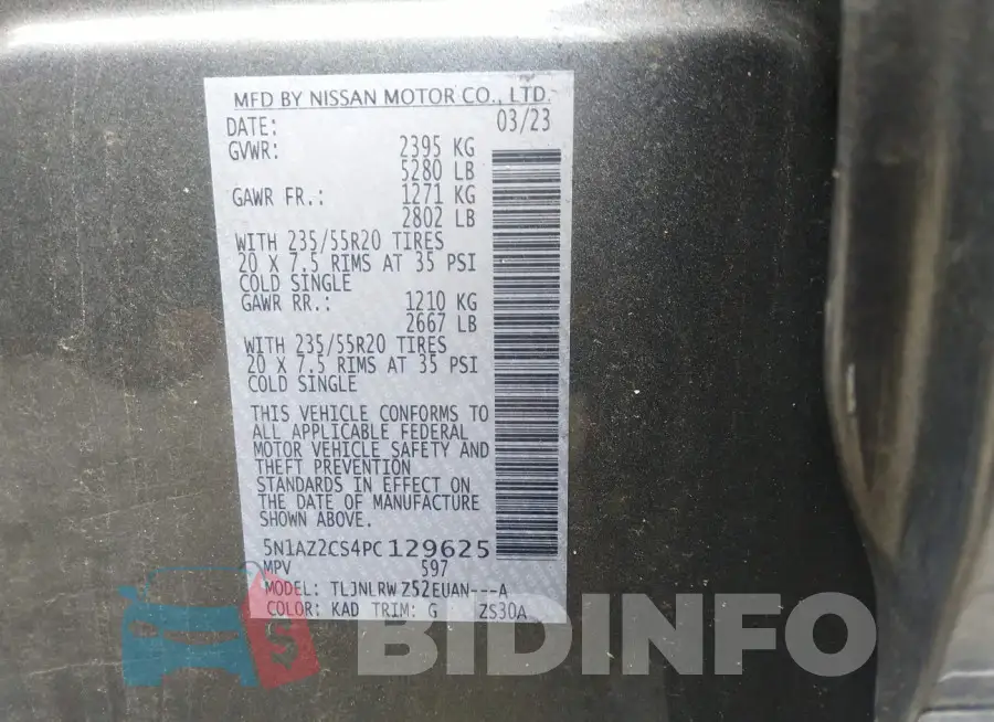 5N1AZ2CS4PC129625 Photo# 9