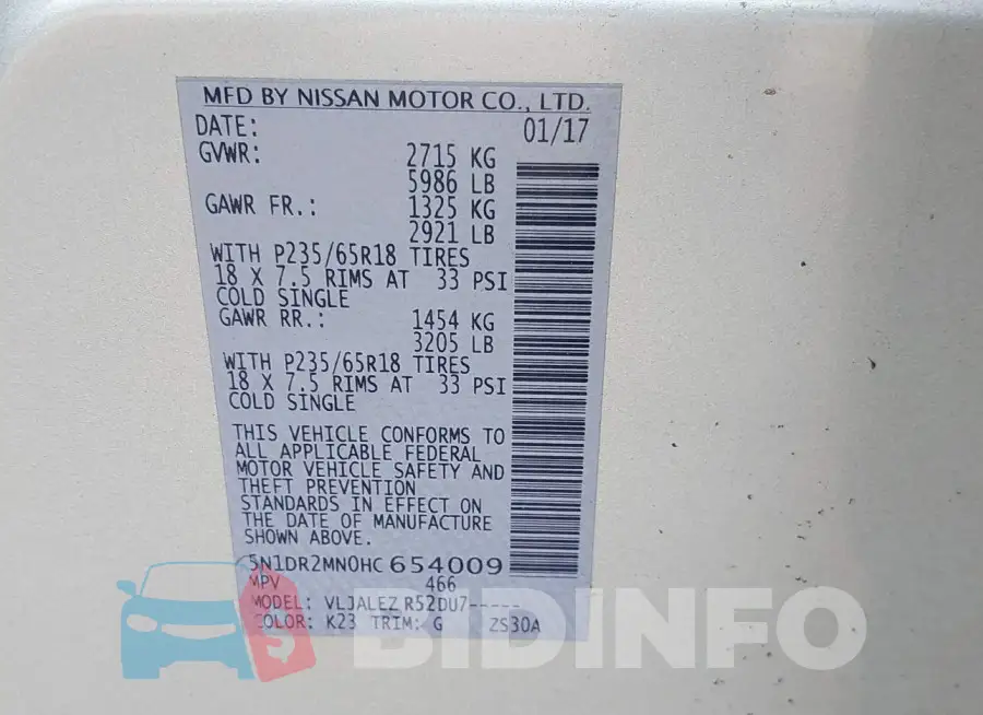 5N1DR2MN0HC654009 Photo# 9