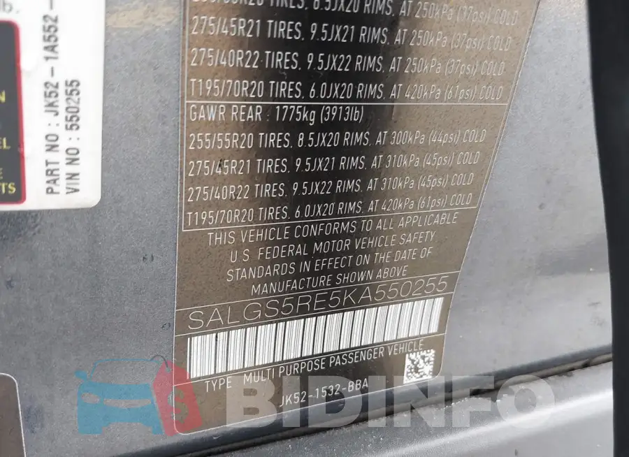 SALGS5RE5KA550255 Photo# 9