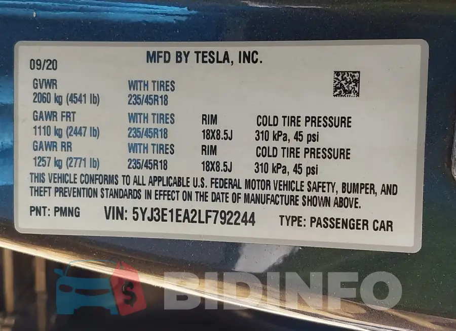 5YJ3E1EA2LF792244 Photo# 9