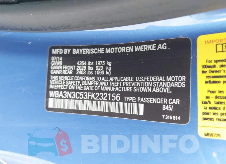 WBA3N3C53FK232156 Photo# 9