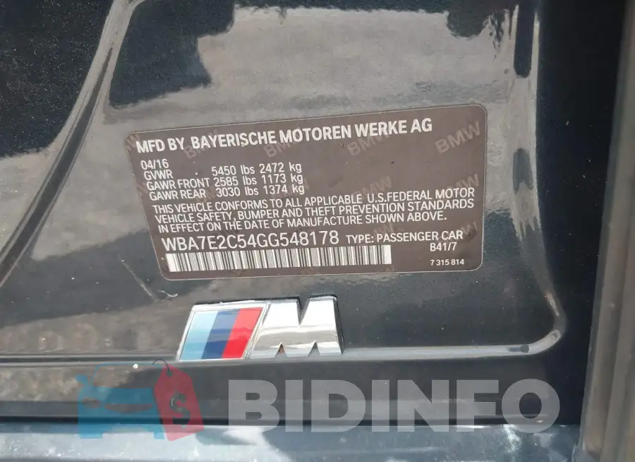 WBA7E2C54GG548178 Photo# 9