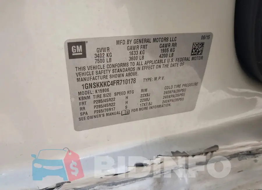 1GNSKKKC4FR710178 Photo# 9
