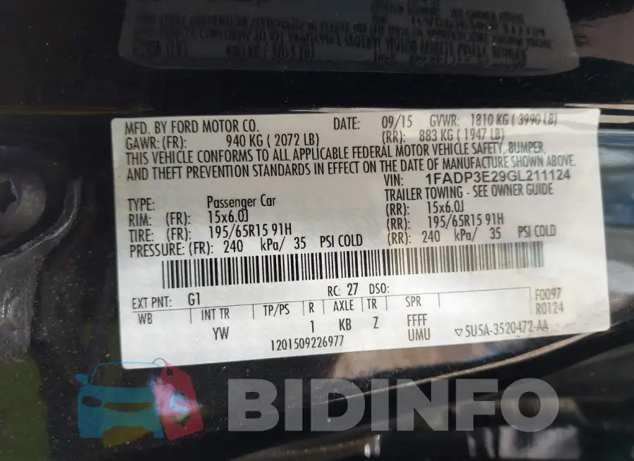 1FADP3E29GL211124 Photo# 9