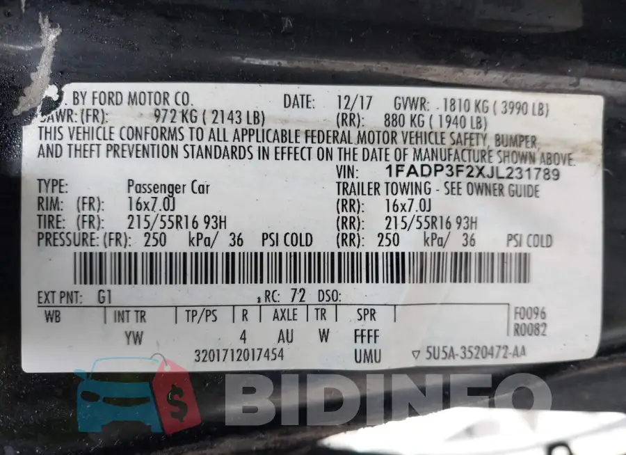 1FADP3F2XJL231789 Photo# 9