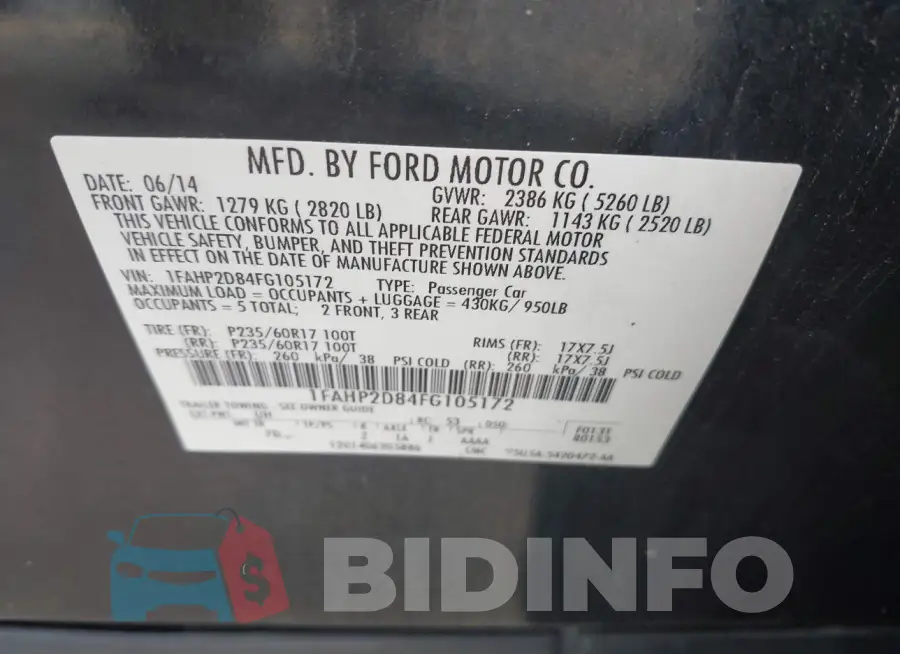 1FAHP2D84FG105172 Photo# 9