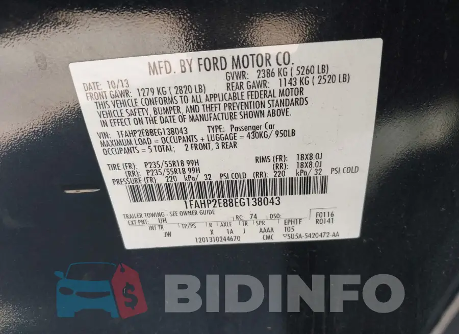 1FAHP2E88EG138043 Photo# 9