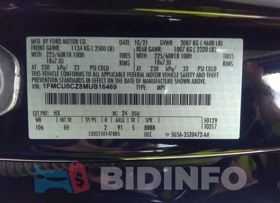 1FMCU0CZ8MUB16469 Photo# 9