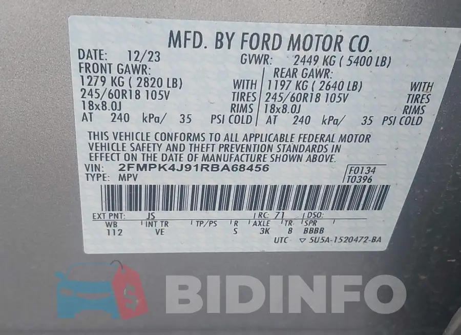 2FMPK4J91RBA68456 Photo# 9