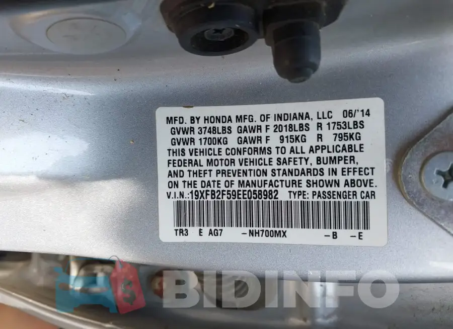 19XFB2F59EE058982 Photo# 9