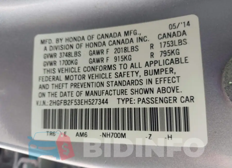 2HGFB2F53EH527344 Photo# 9