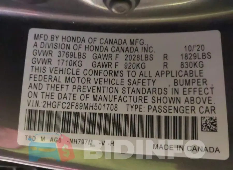 2HGFC2F89MH501708 Photo# 9