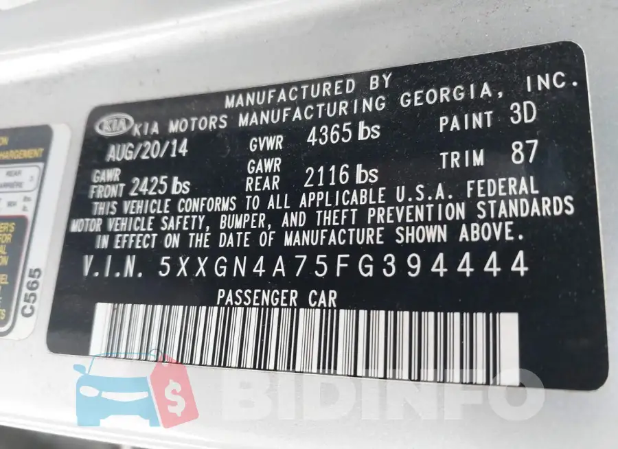 5XXGN4A75FG394444 Photo# 9