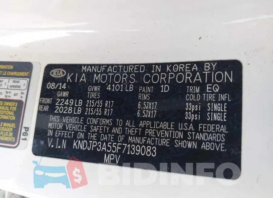 KNDJP3A55F7139083 Photo# 9