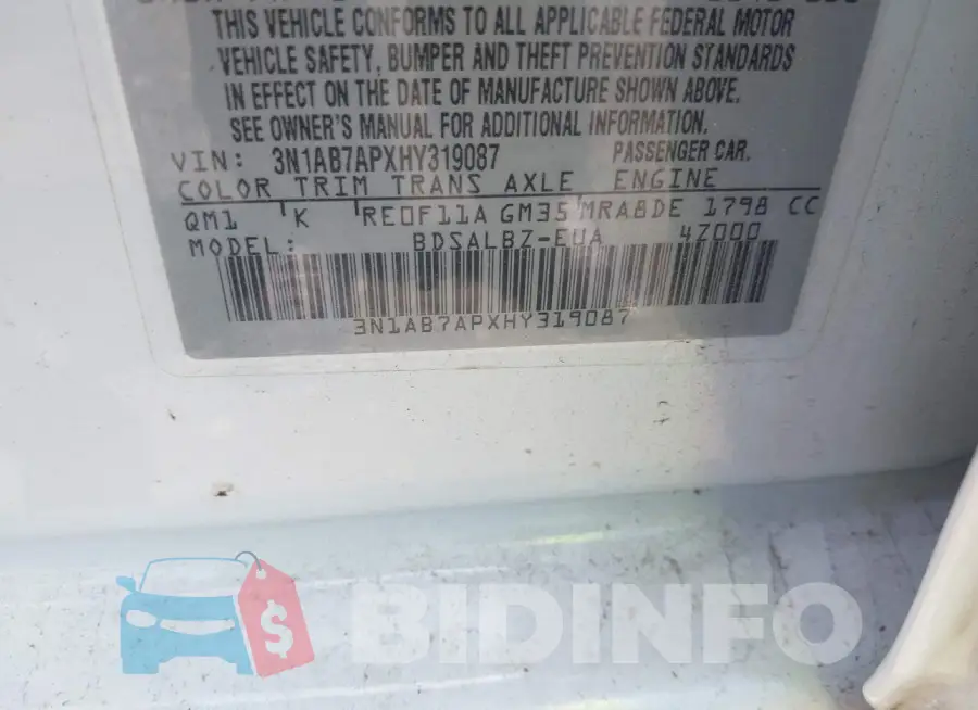 3N1AB7APXHY319087 Photo# 9