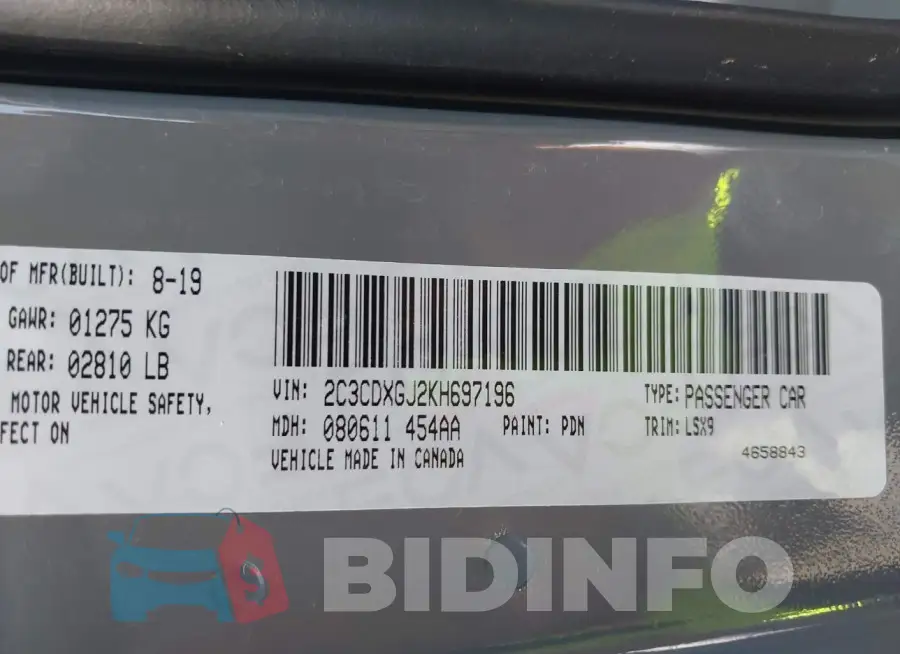 2C3CDXGJ2KH697196 Photo# 9