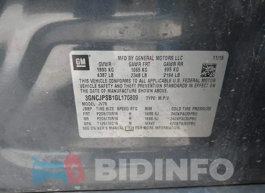 3GNCJPSB1GL170809 Photo# 9