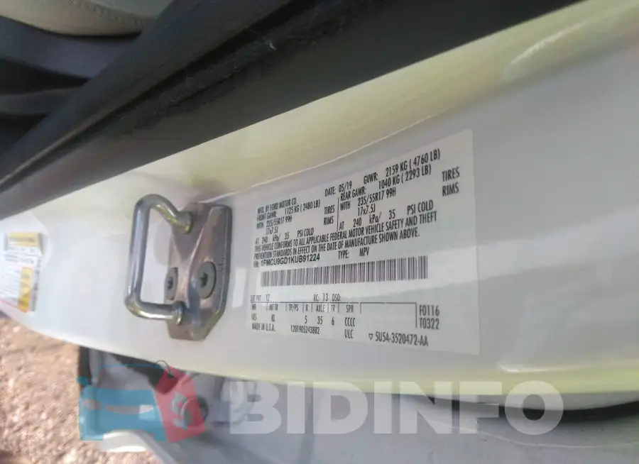 1FMCU9GD1KUB91224 Photo# 9
