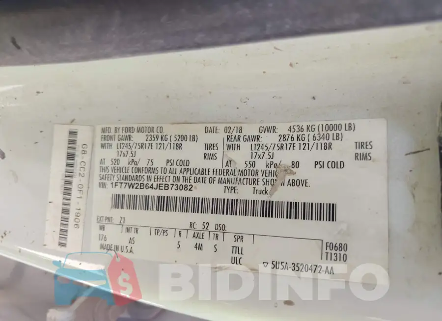 1FT7W2B64JEB73082 Photo# 9