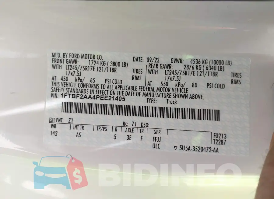 1FTBF2AA4PEE21405 Photo# 9