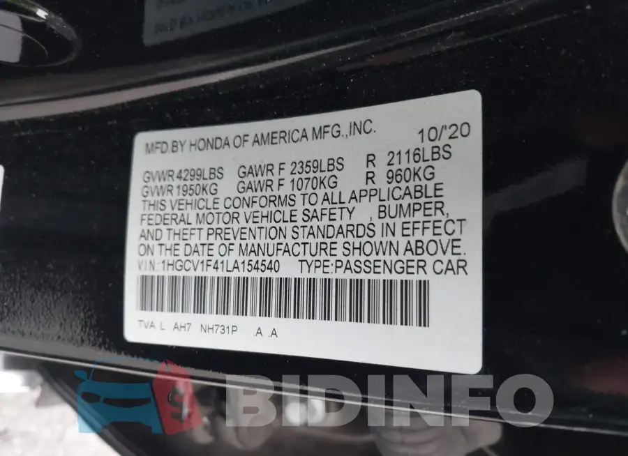 1HGCV1F41LA154540 Photo# 9