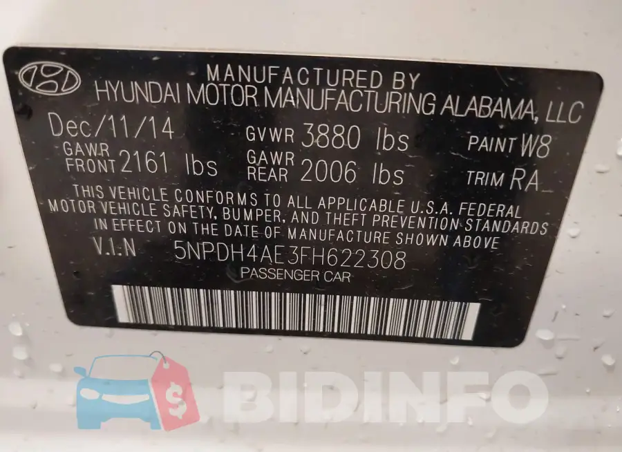 5NPDH4AE3FH622308 Photo# 9