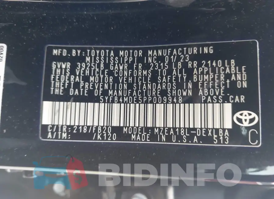 5YFB4MDE5PP009948 Photo# 9