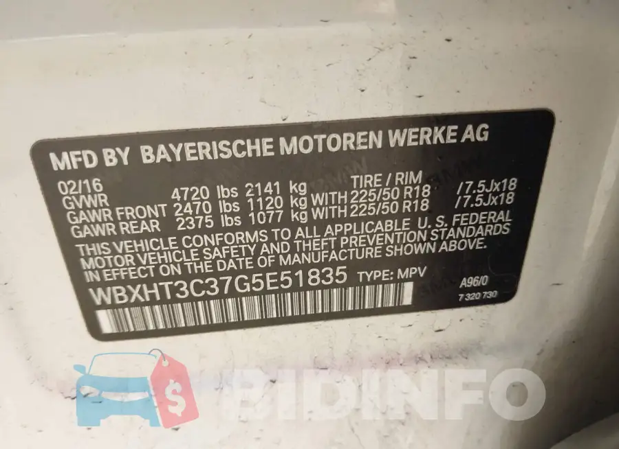 WBXHT3C37G5E51835 Photo# 9