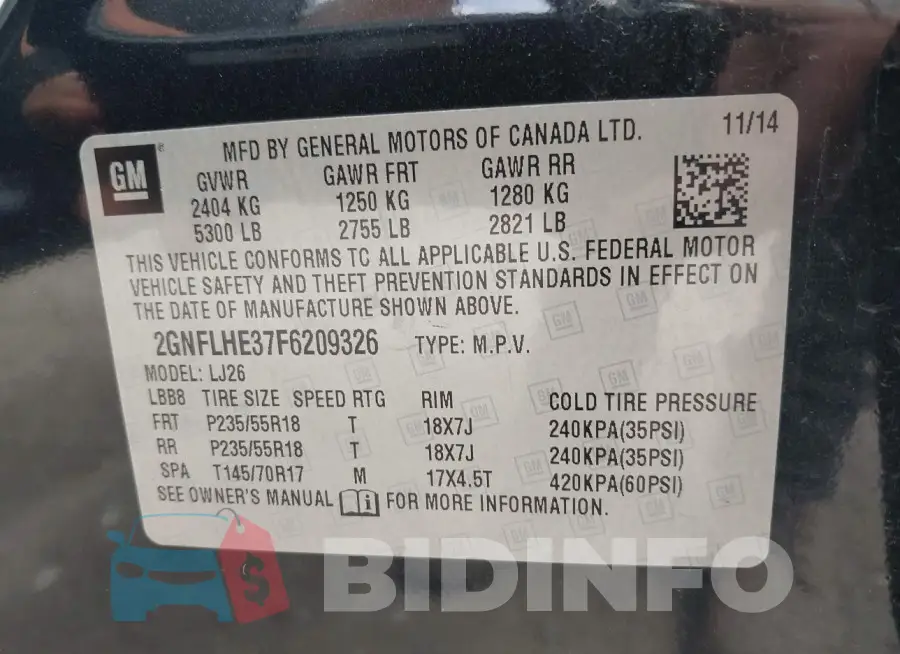 2GNFLHE37F6209326 Photo# 9