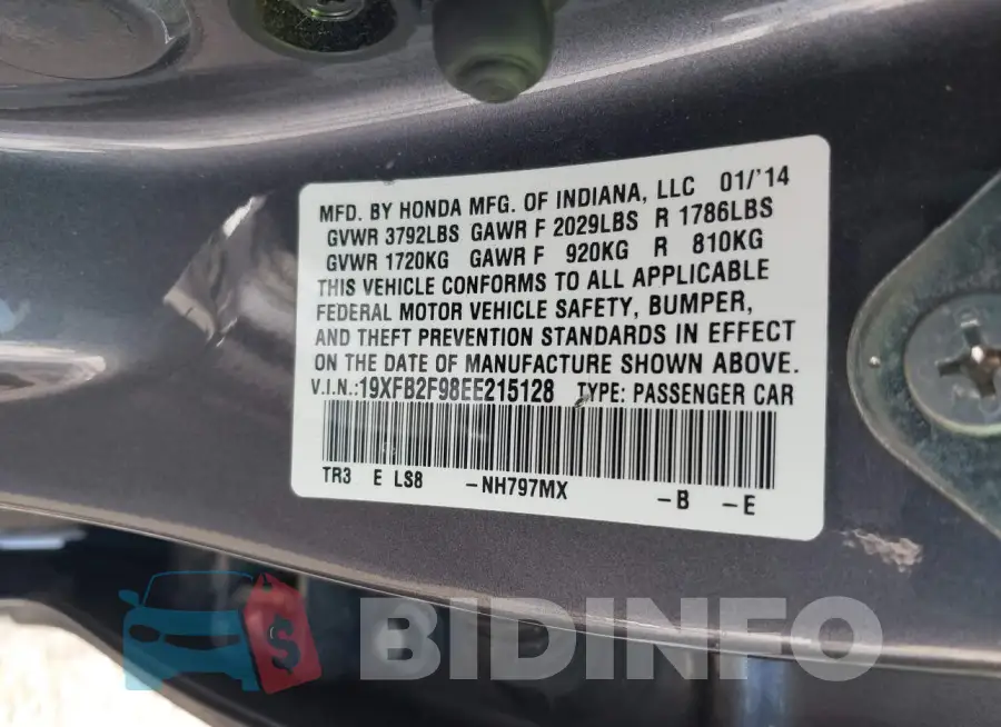 19XFB2F98EE215128 Photo# 9