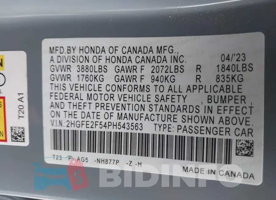 2HGFE2F54PH543563 Photo# 9