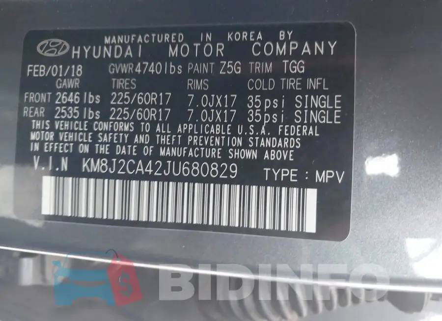 KM8J2CA42JU680829 Photo# 9