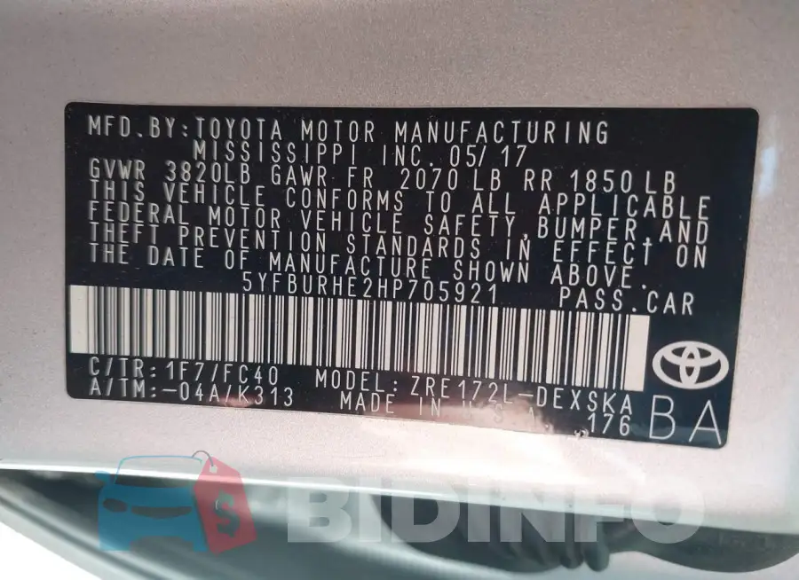 5YFBURHE2HP705921 Photo# 9