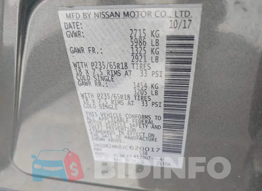 5N1DR2MN8JC620017 Photo# 9