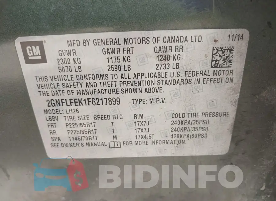 2GNFLFEK1F6217899 Photo# 9