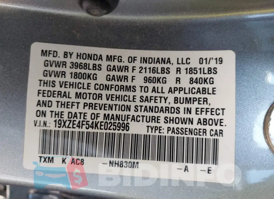 19XZE4F54KE025996 Photo# 9