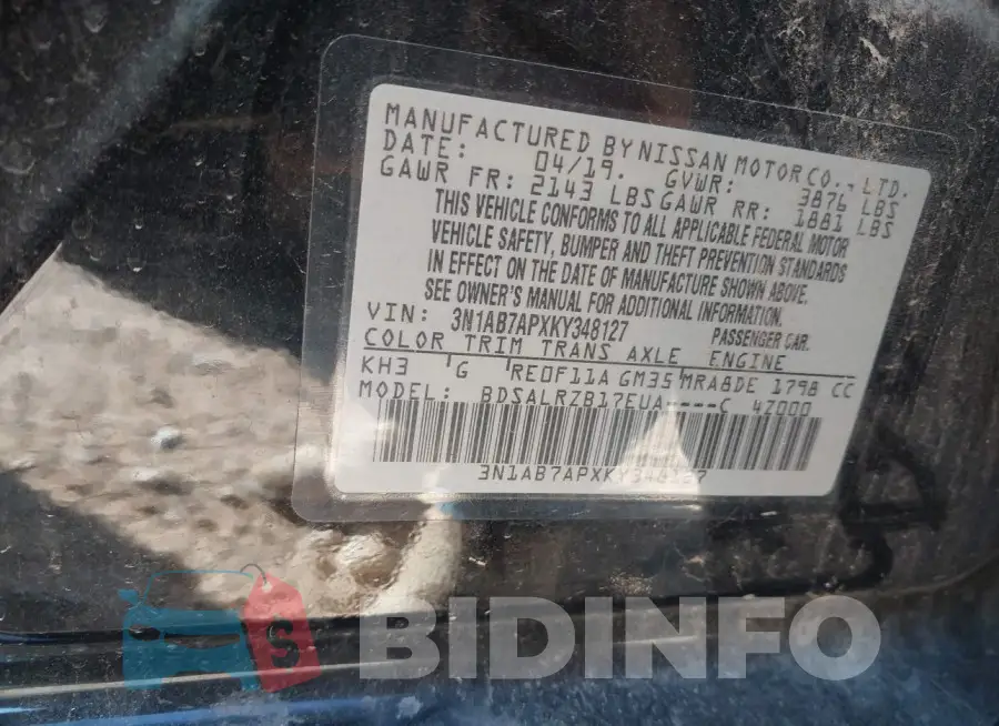 3N1AB7APXKY348127 Photo# 9